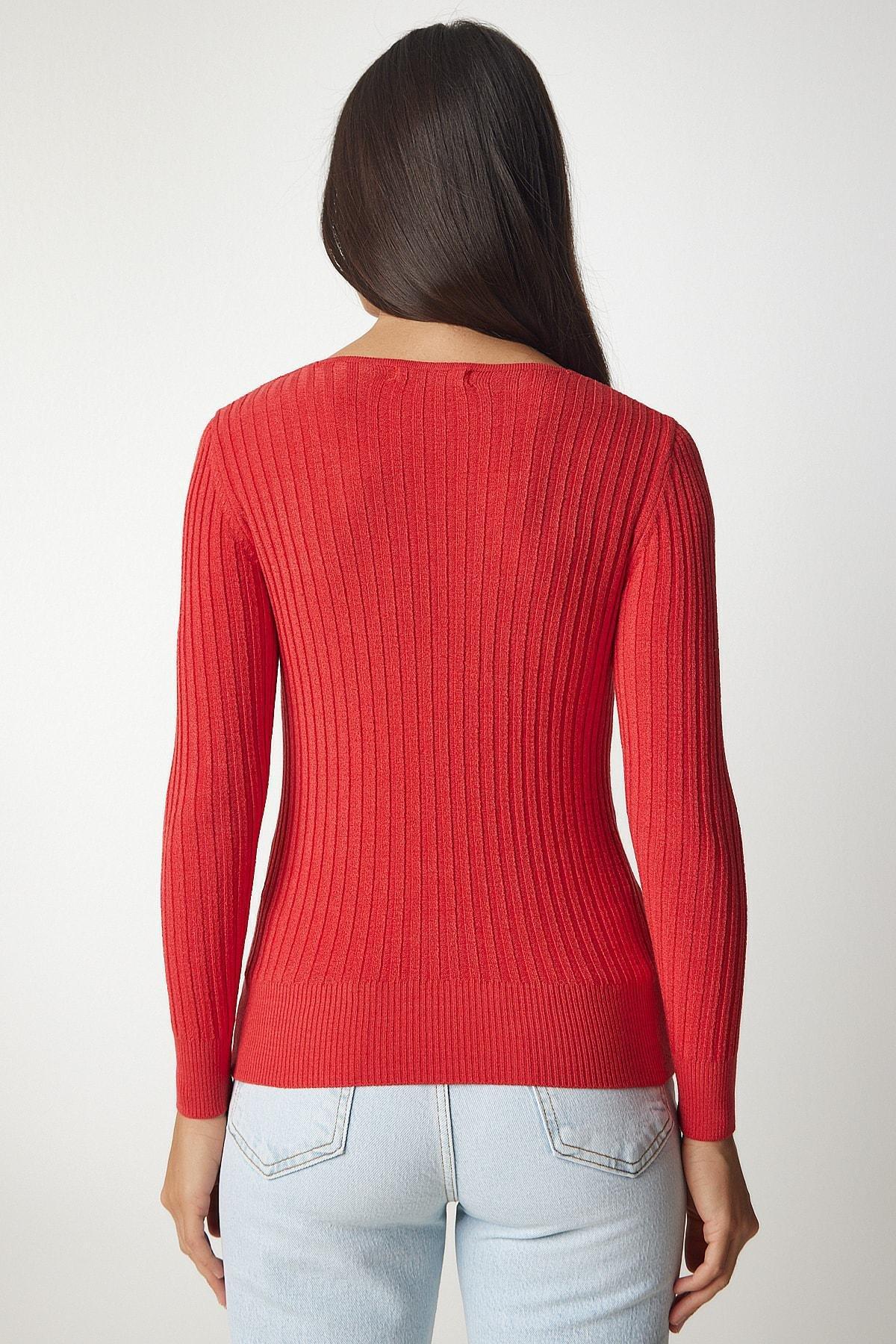 Red V-Neck Corduroy Blouse, DARK ORANGE, large image number 4