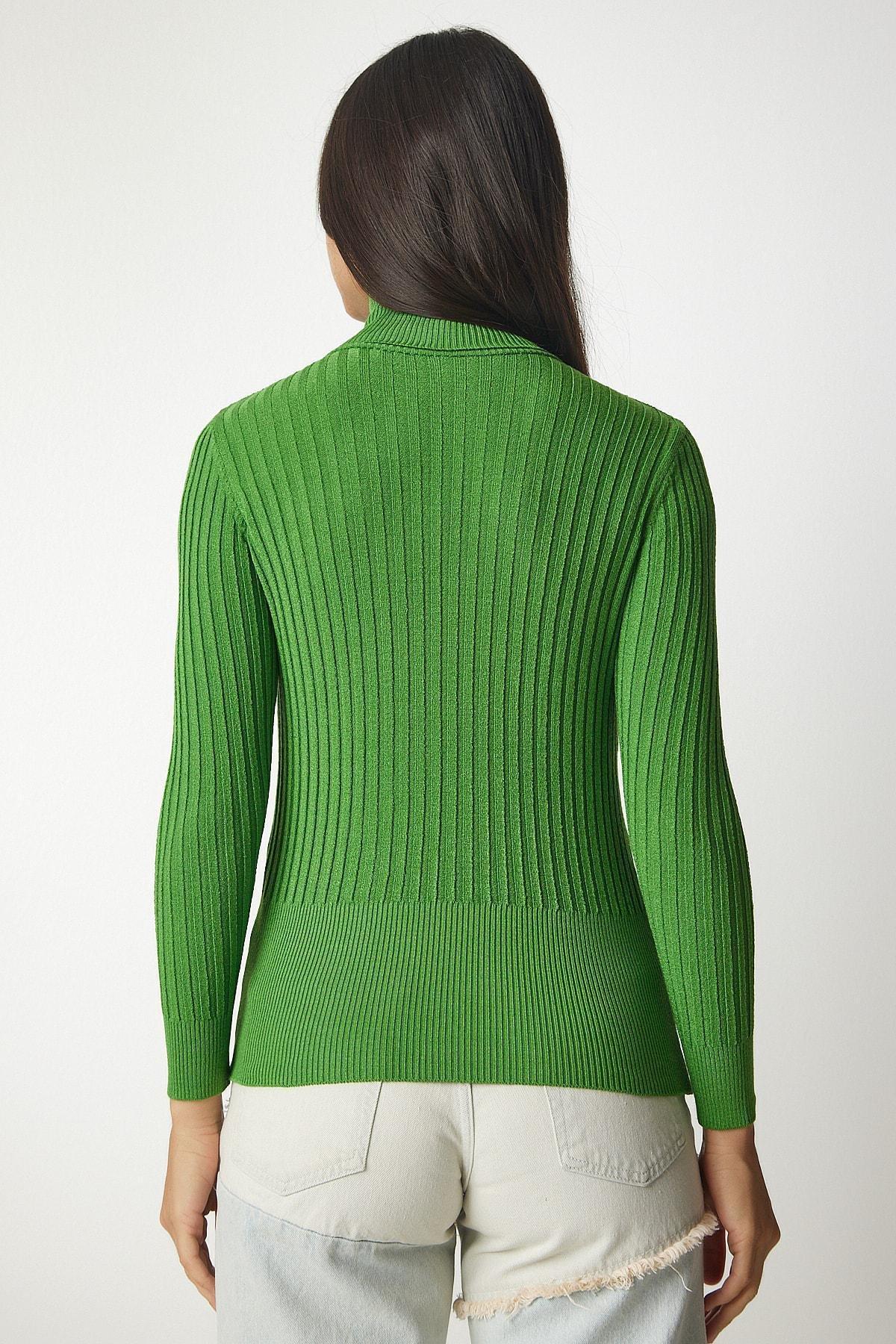 Green Turtleneck Corduroy Basic Sweater, Green, large image number 4