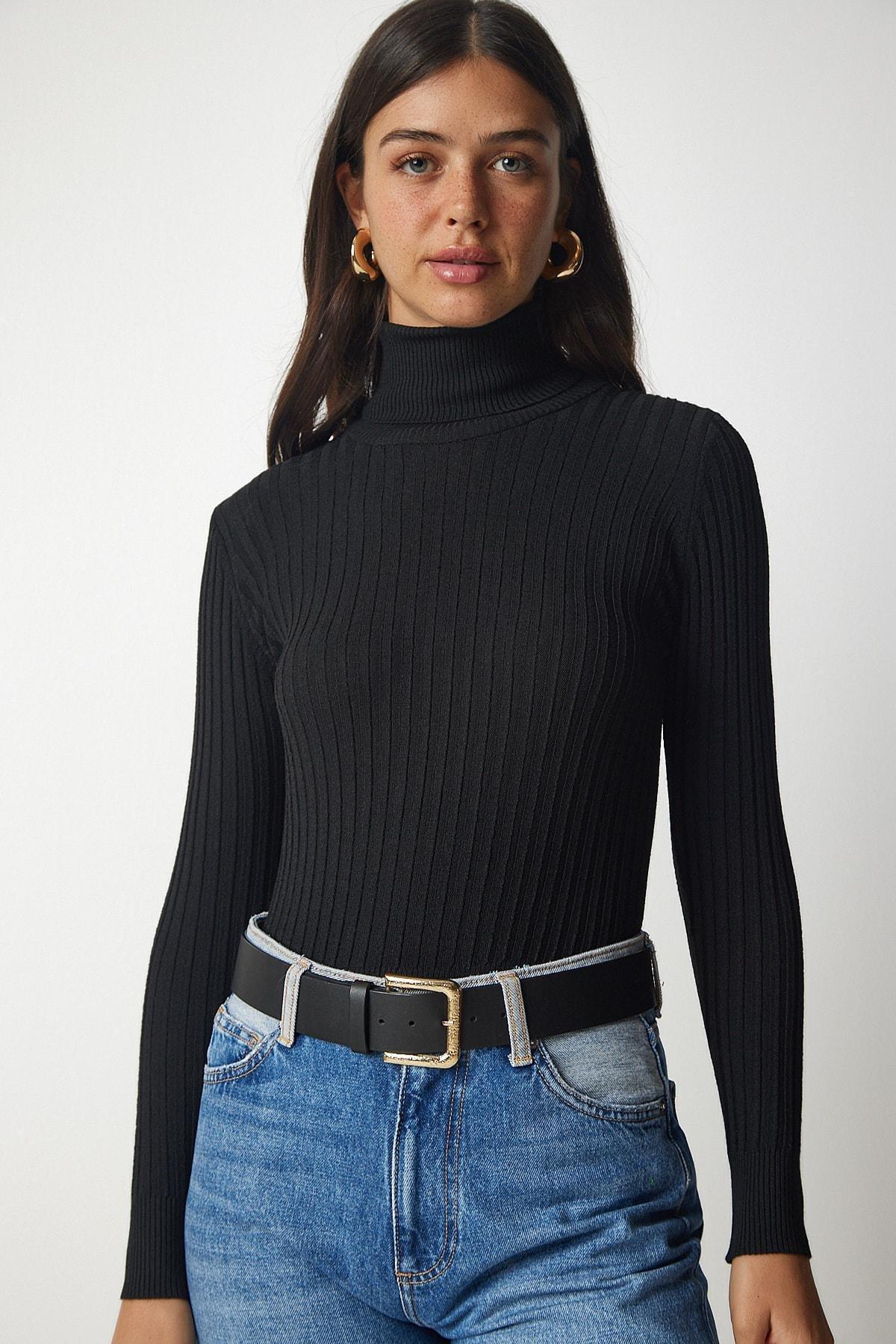 Black Turtleneck Basic Corduroy Sweater, C101_30, large image number 0