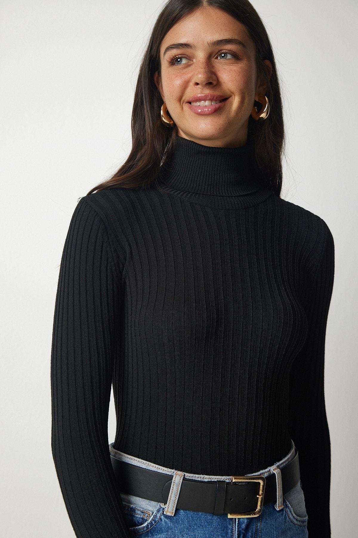 Black Turtleneck Basic Corduroy Sweater, C101_30, large image number 1
