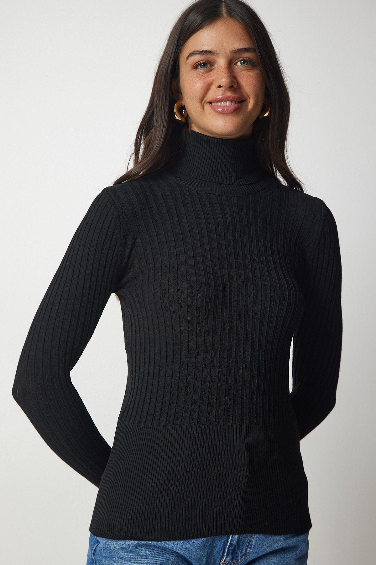 Black Turtleneck Basic Corduroy Sweater, C101_30, large image number 2