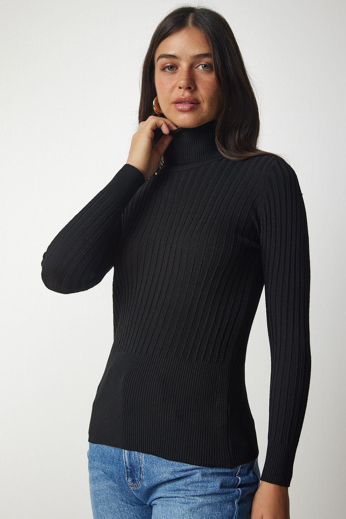 Black Turtleneck Basic Corduroy Sweater, C101_30, large image number 3