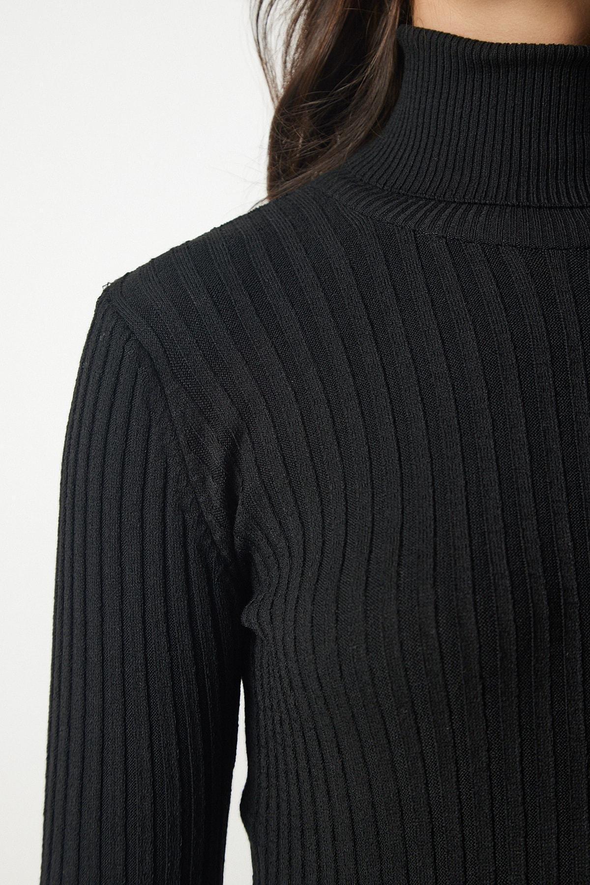 Black Turtleneck Basic Corduroy Sweater, BLACK, large image number 4