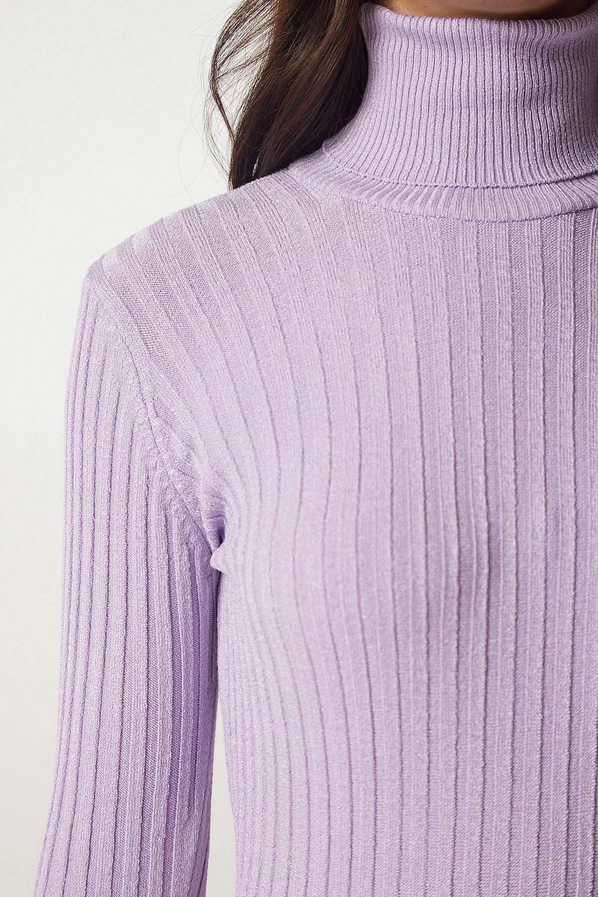 Purple Turtleneck Corduroy Basic Sweater, Lilac, large image number 4