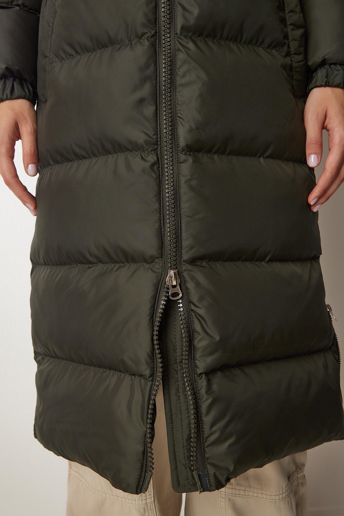 Khaki Hooded Long Puffer Coat, Khaki, large image number 6