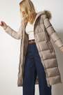Happiness - Beige Hooded Long Down Coat