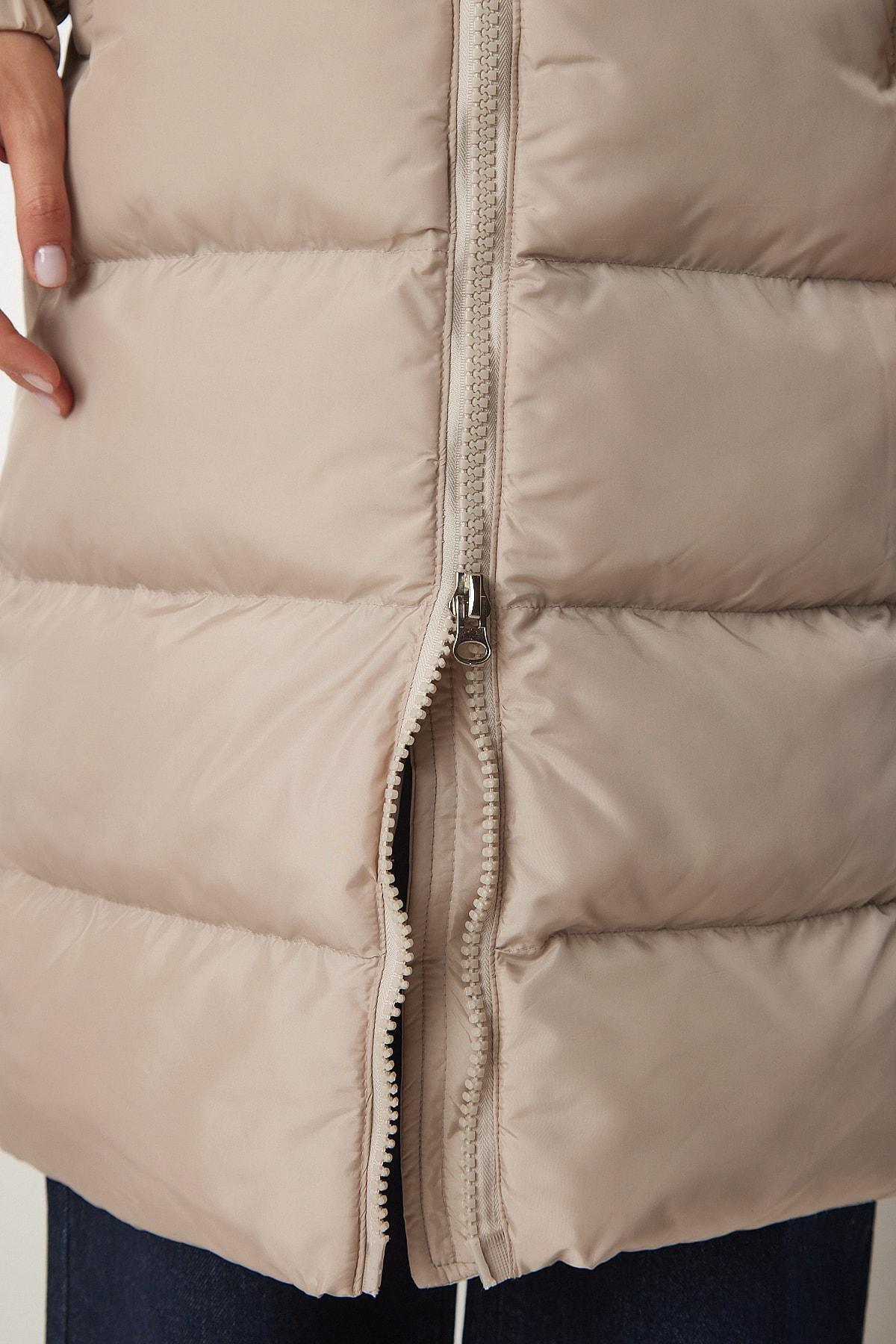 Happiness Istanbul - Beige Hooded Long Down Coat