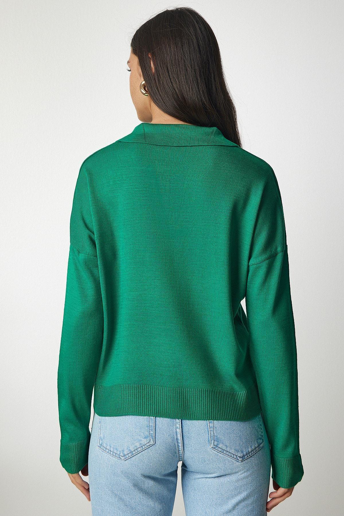 Green Polo Neck Basic Sweater, Dark green, large image number 3