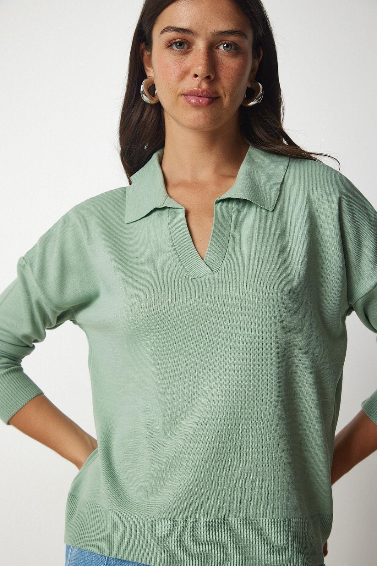Happiness Istanbul - Green Polo Neck Basic Sweater