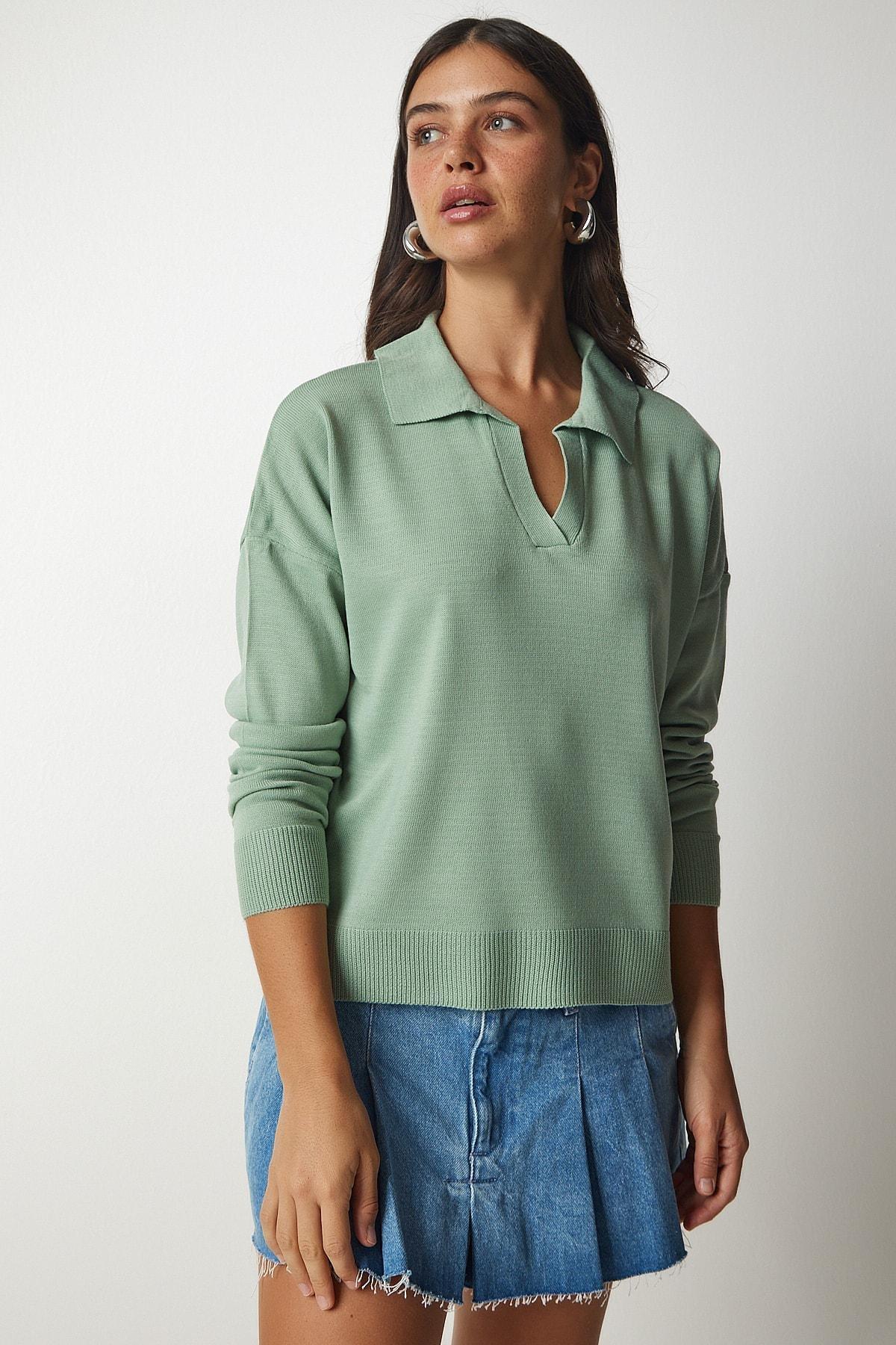 Happiness Istanbul - Green Polo Neck Basic Sweater