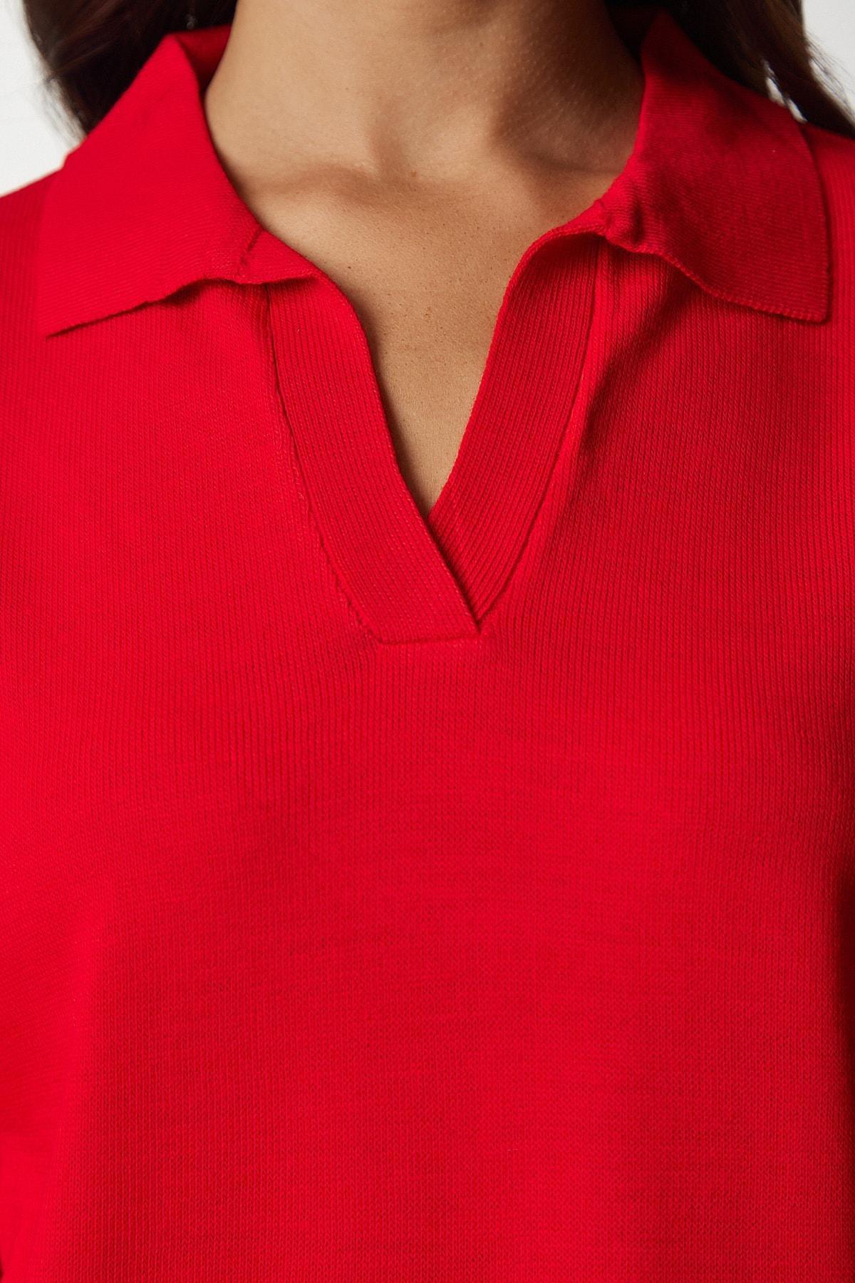 Red Polo Neck Basic Sweater, Red, large image number 3