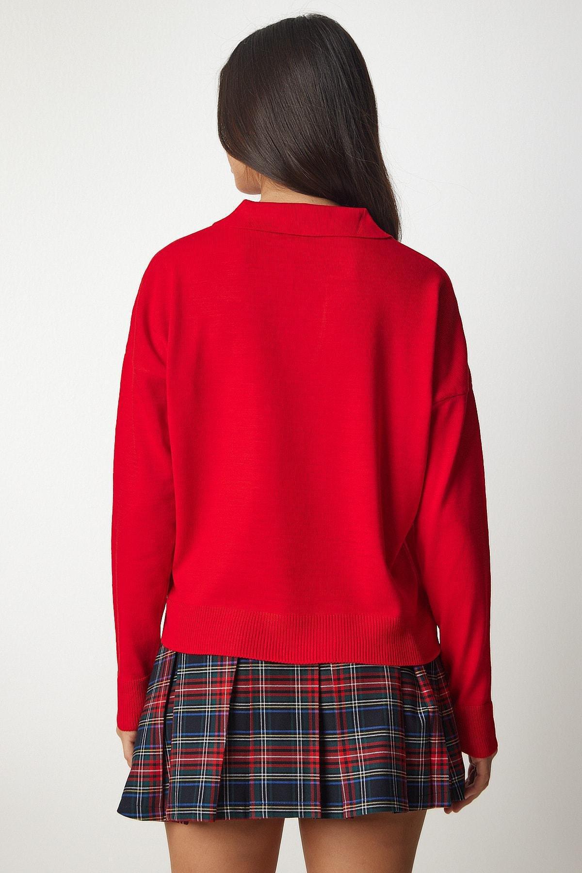 Red Polo Neck Basic Sweater, Red, large image number 4