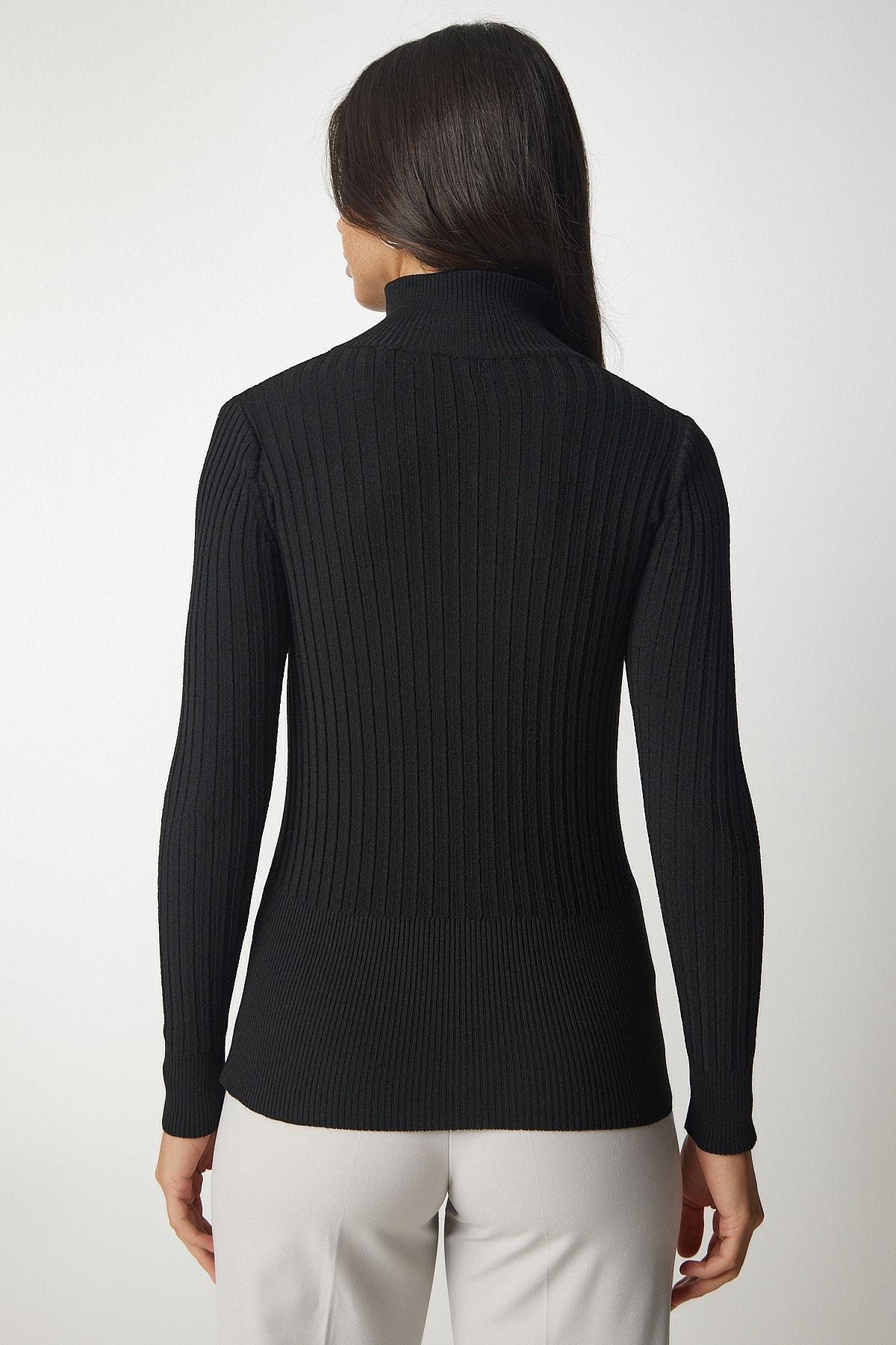 Black Zipper Corduroy Knitwear Blouse, BLACK, large image number 5