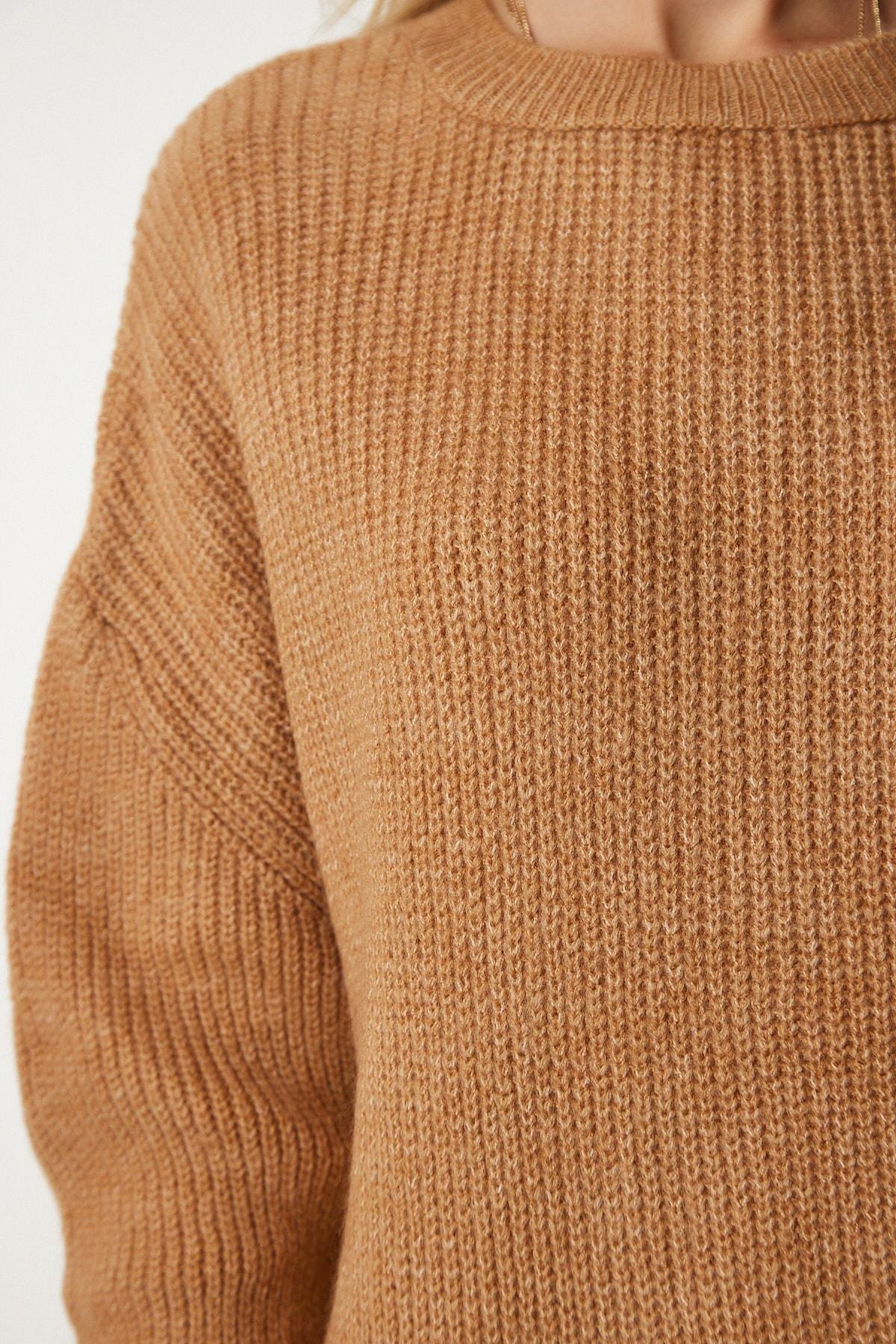 Happiness Istanbul - Beige Oversize Long Basic Knitwear Sweater