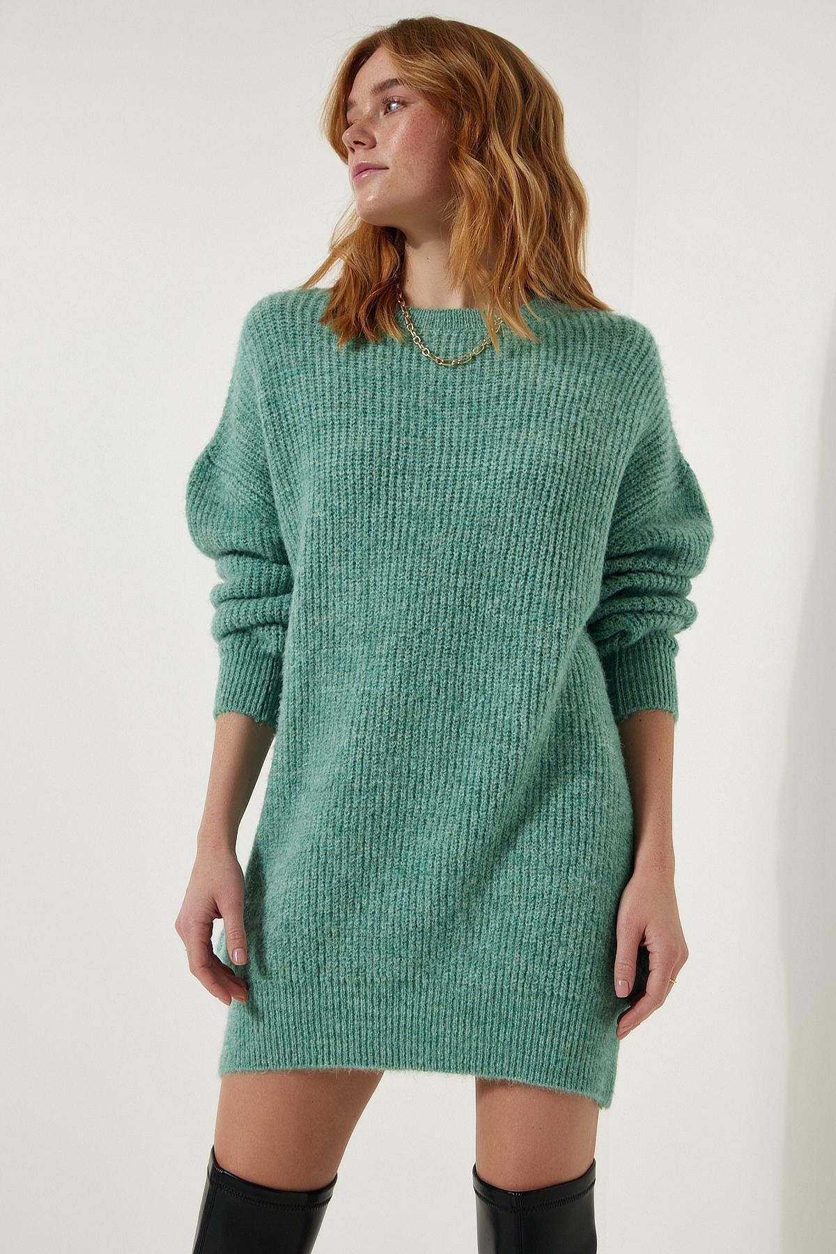 Green Oversize Long Basic Sweater, Water green, large image number 0