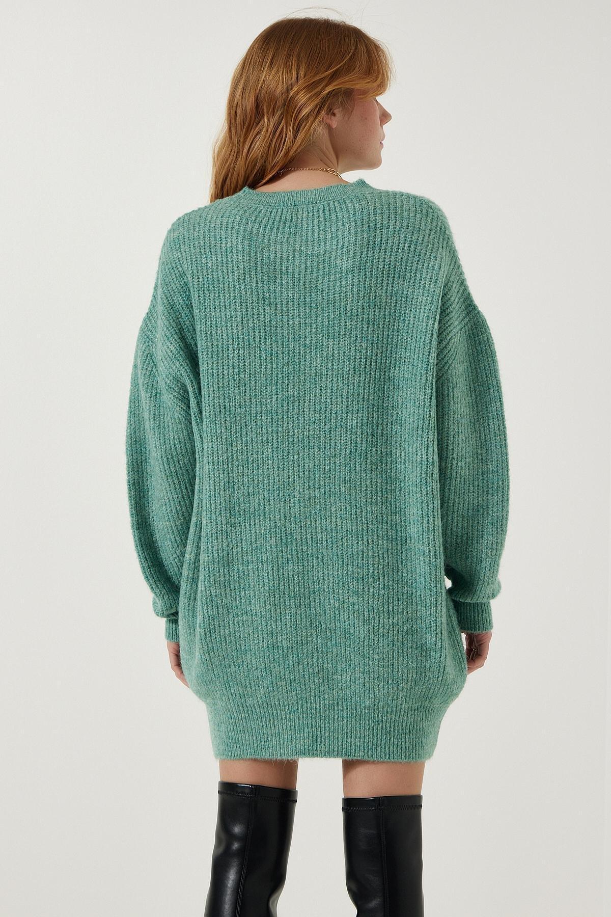 Green Oversize Long Basic Sweater, Water green, large image number 4