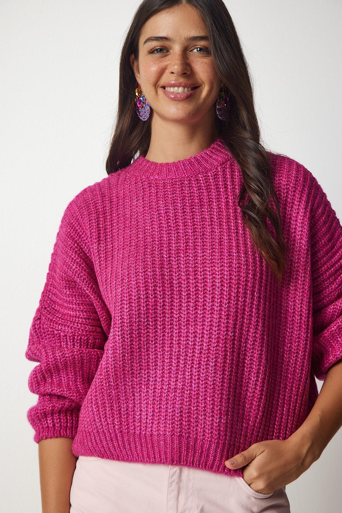 Pink Basic Knitted Sweater, Pink, large image number 3