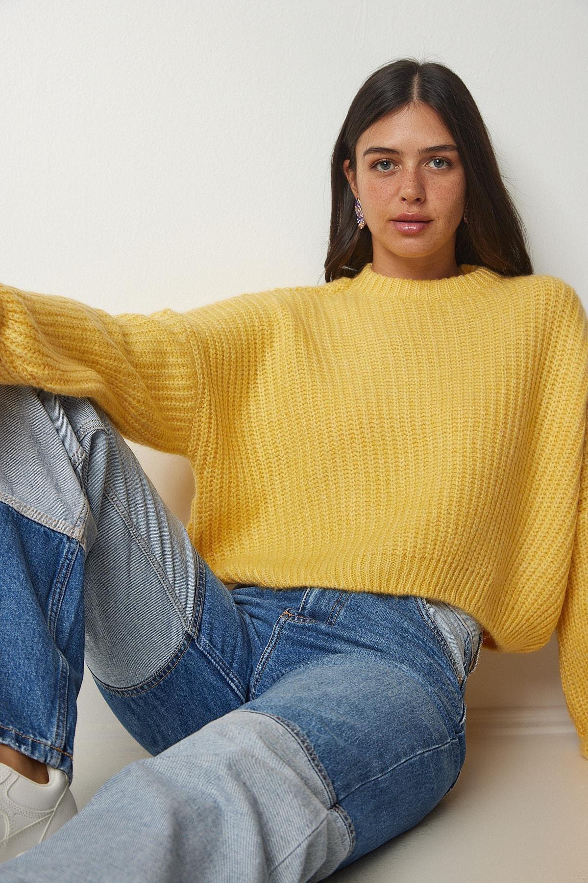 Yellow Basic Knitwear Sweater With Balloon Sleeves, Yellow, large image number 0