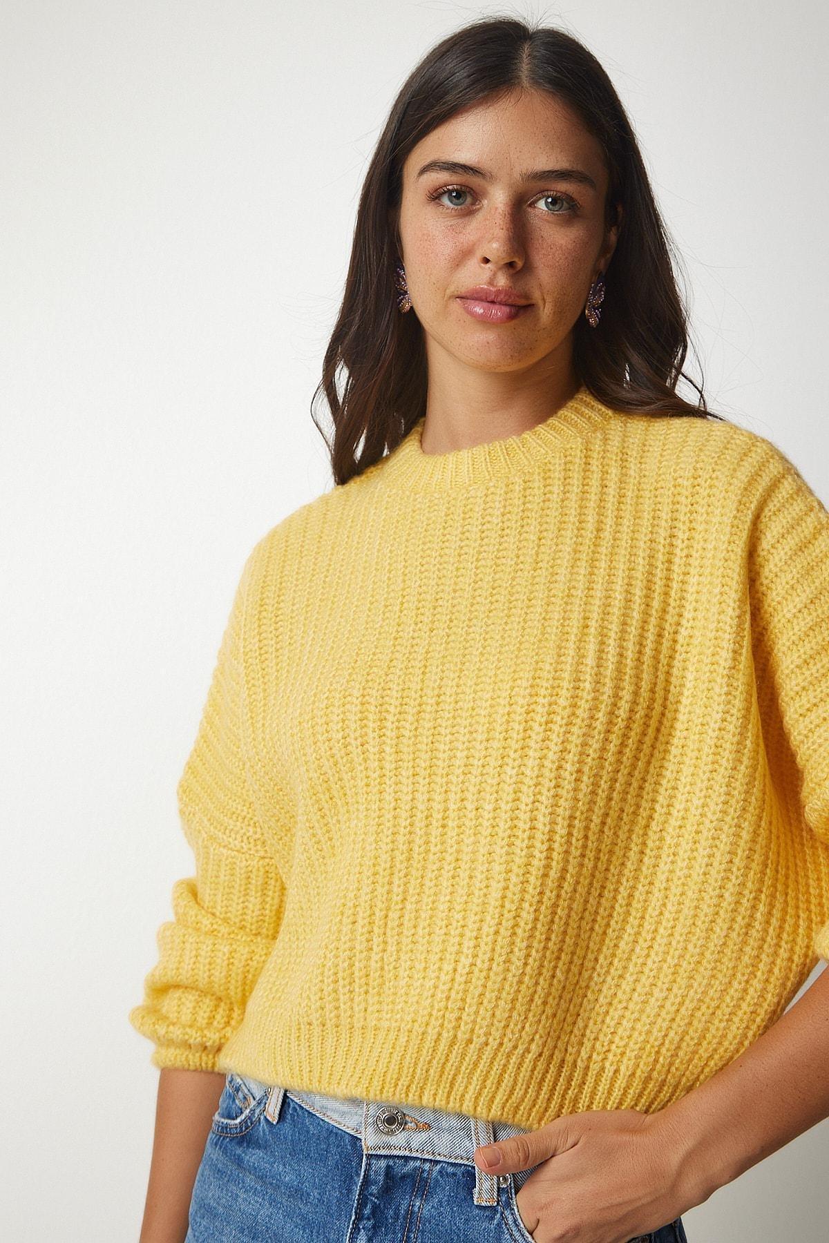 Yellow Basic Knitwear Sweater With Balloon Sleeves, Yellow, large image number 2