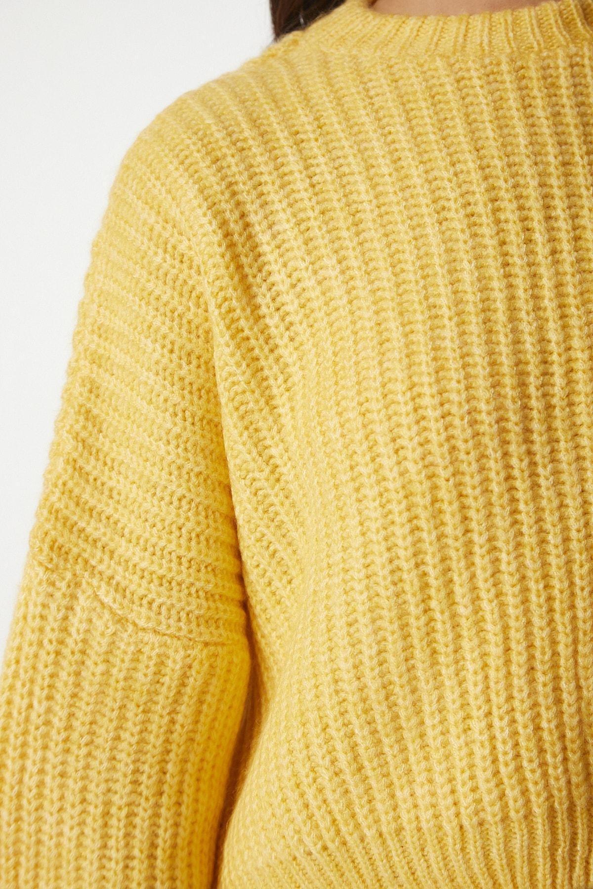 Yellow Basic Knitwear Sweater With Balloon Sleeves, Yellow, large image number 3