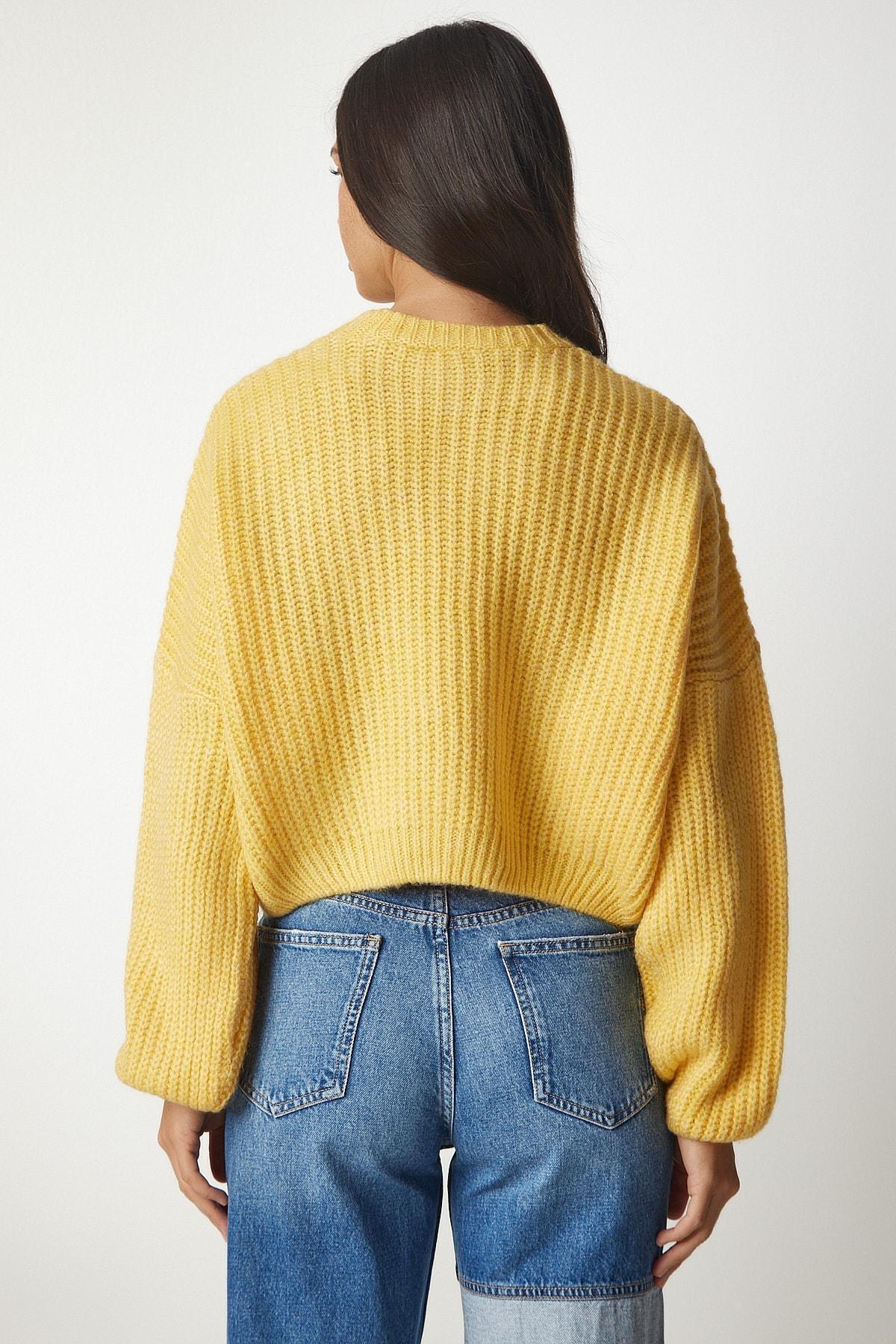 Yellow Basic Knitwear Sweater With Balloon Sleeves, Yellow, large image number 4