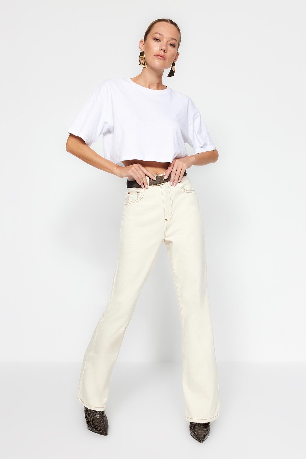 Ecru High Waist Wide Leg Jeans, , large image number 2