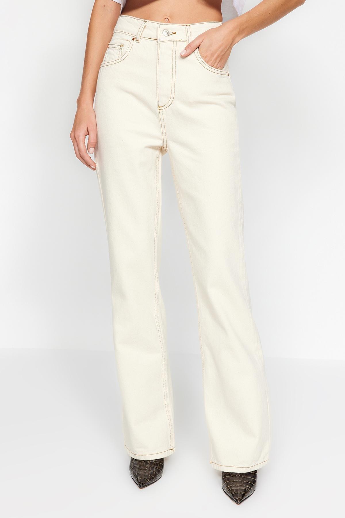 Ecru High Waist Wide Leg Jeans, , large image number 3