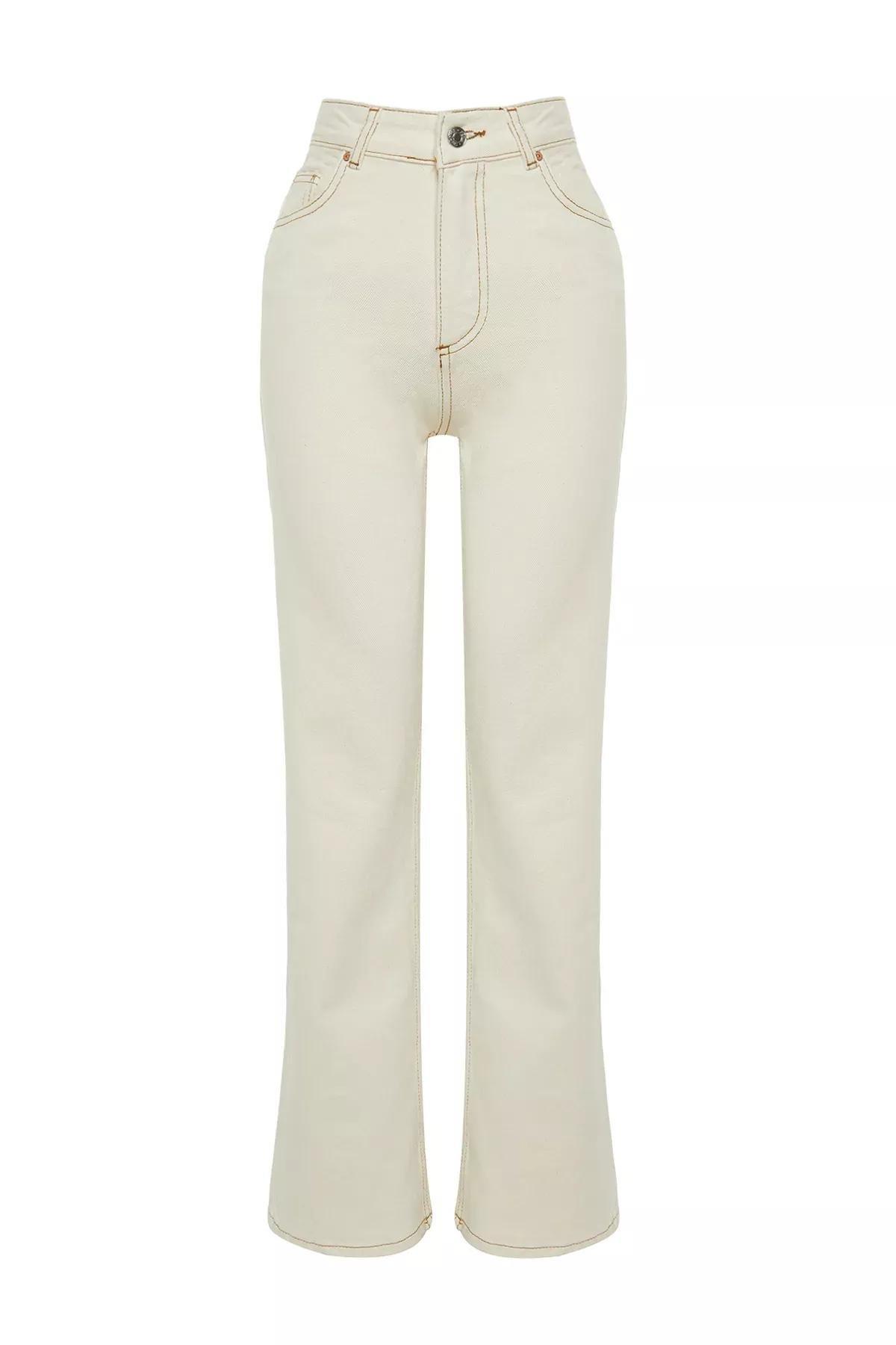 Ecru High Waist Wide Leg Jeans, Ecru, large image number 5