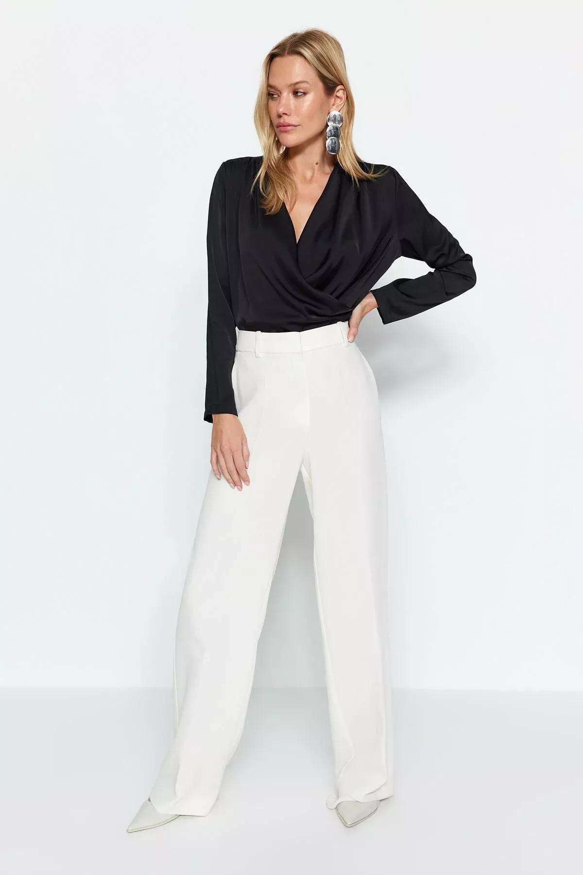 Black Double-Breasted Woven Blouse, BLACK, large image number 3