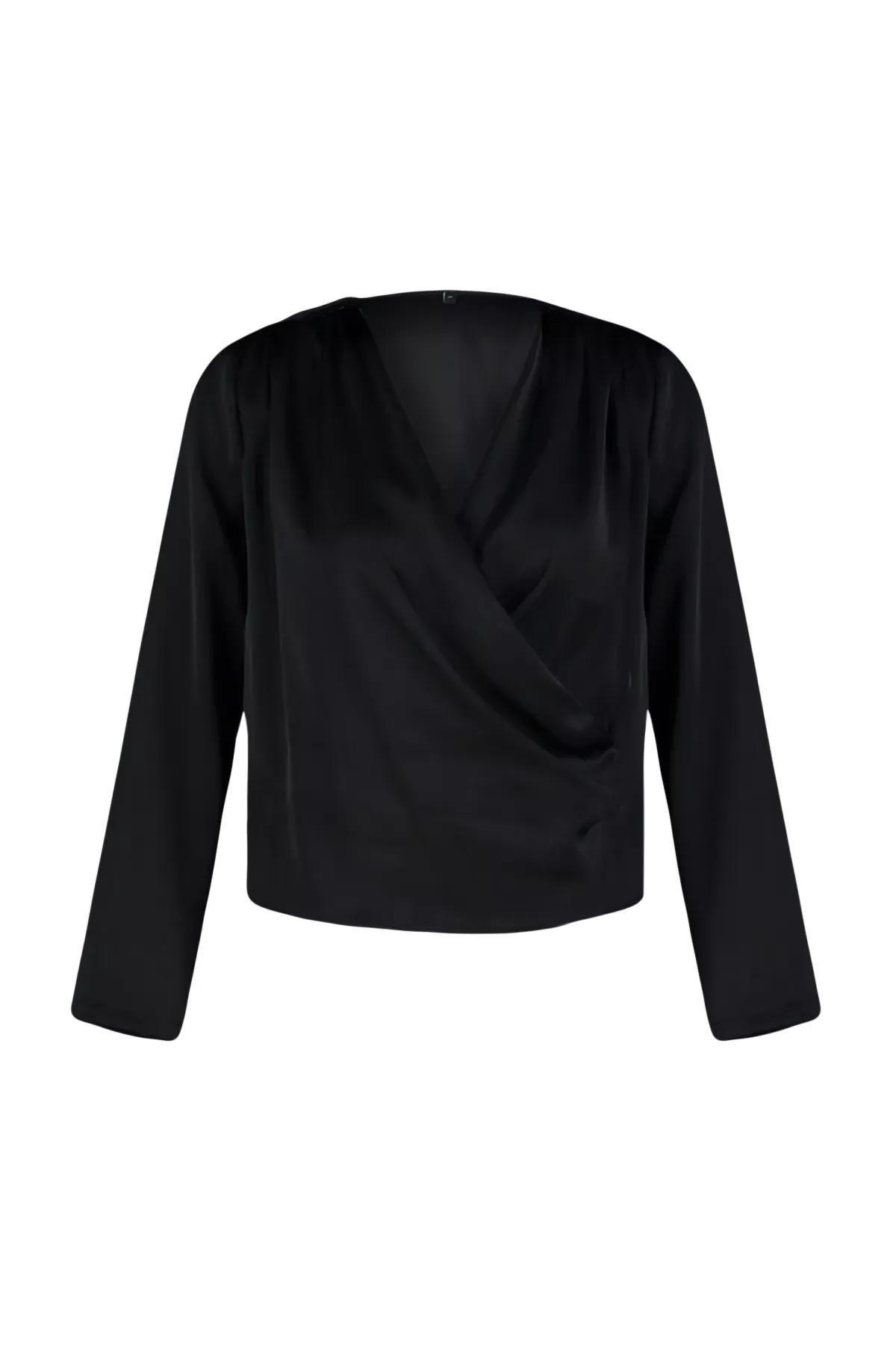 Black Double-Breasted Woven Blouse, BLACK, large image number 6