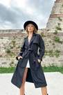 Alacati - Black Double Pocket Belted Lined Coat