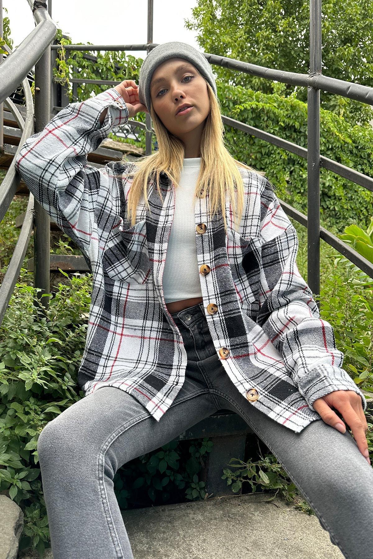 Black Checked Cotton Oversize Shirt, BLACK STRIPED, large image number 0