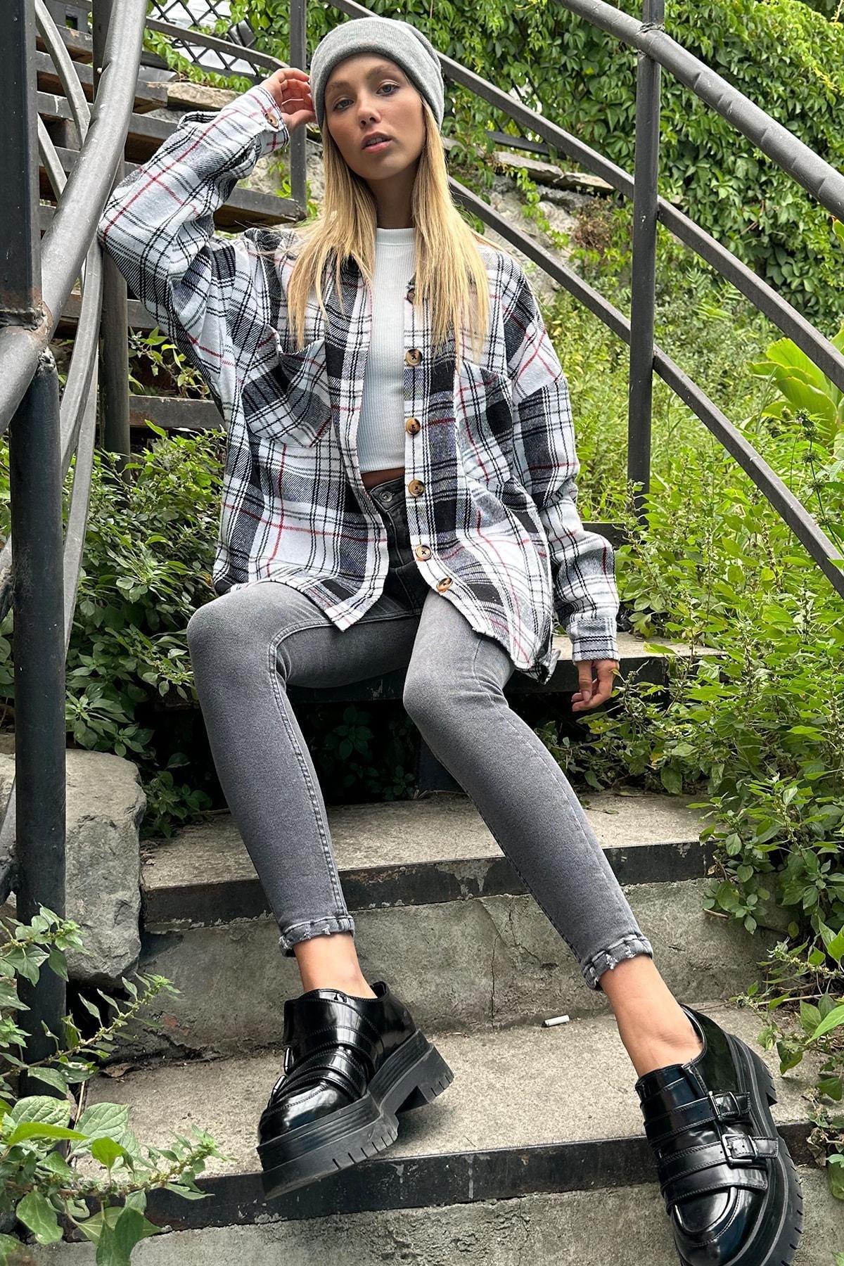 Black Checked Cotton Oversize Shirt, BLACK STRIPED, large image number 1