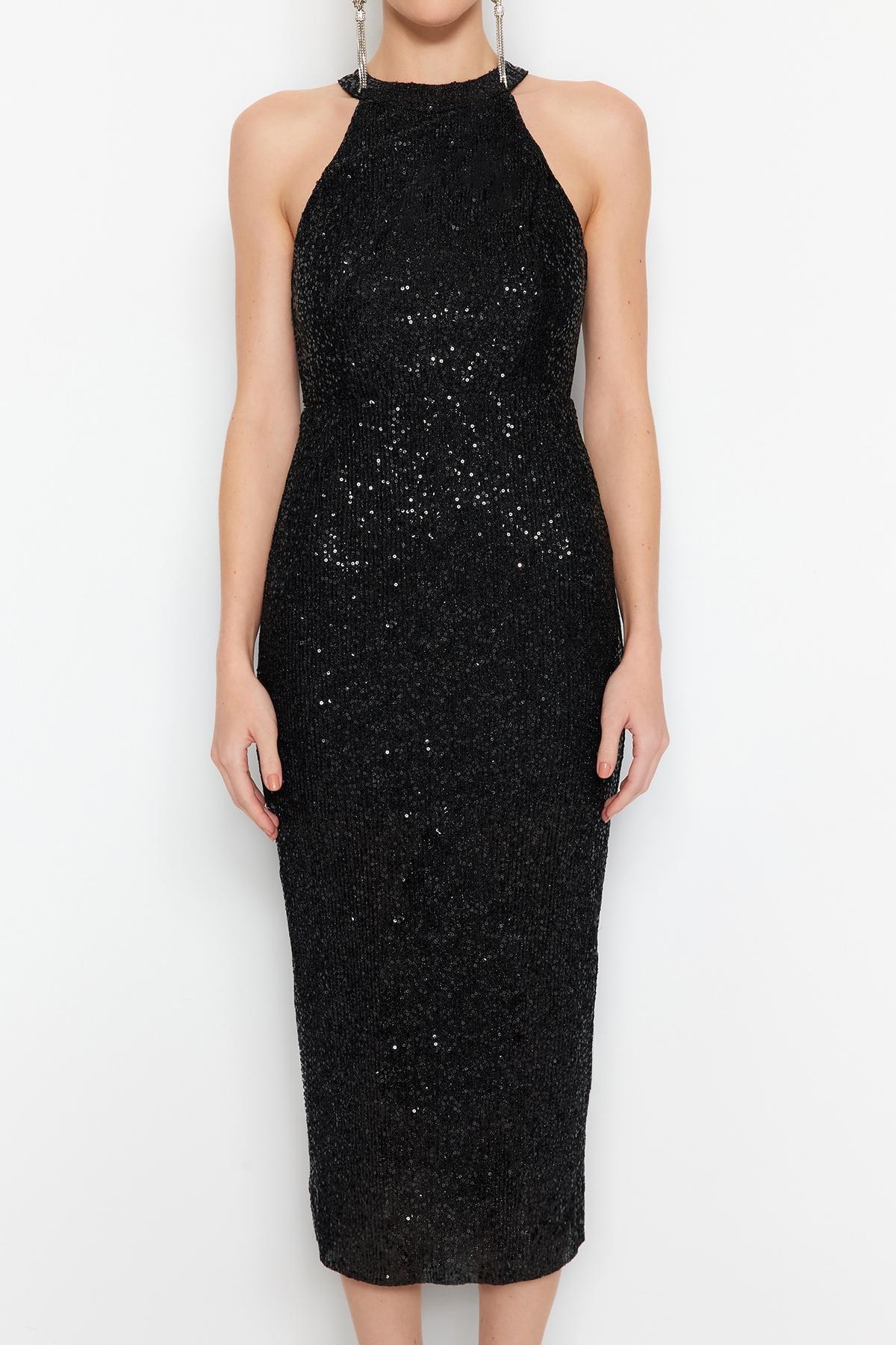 Black Fitted Knitted Occasionwear Dress, , large image number 3
