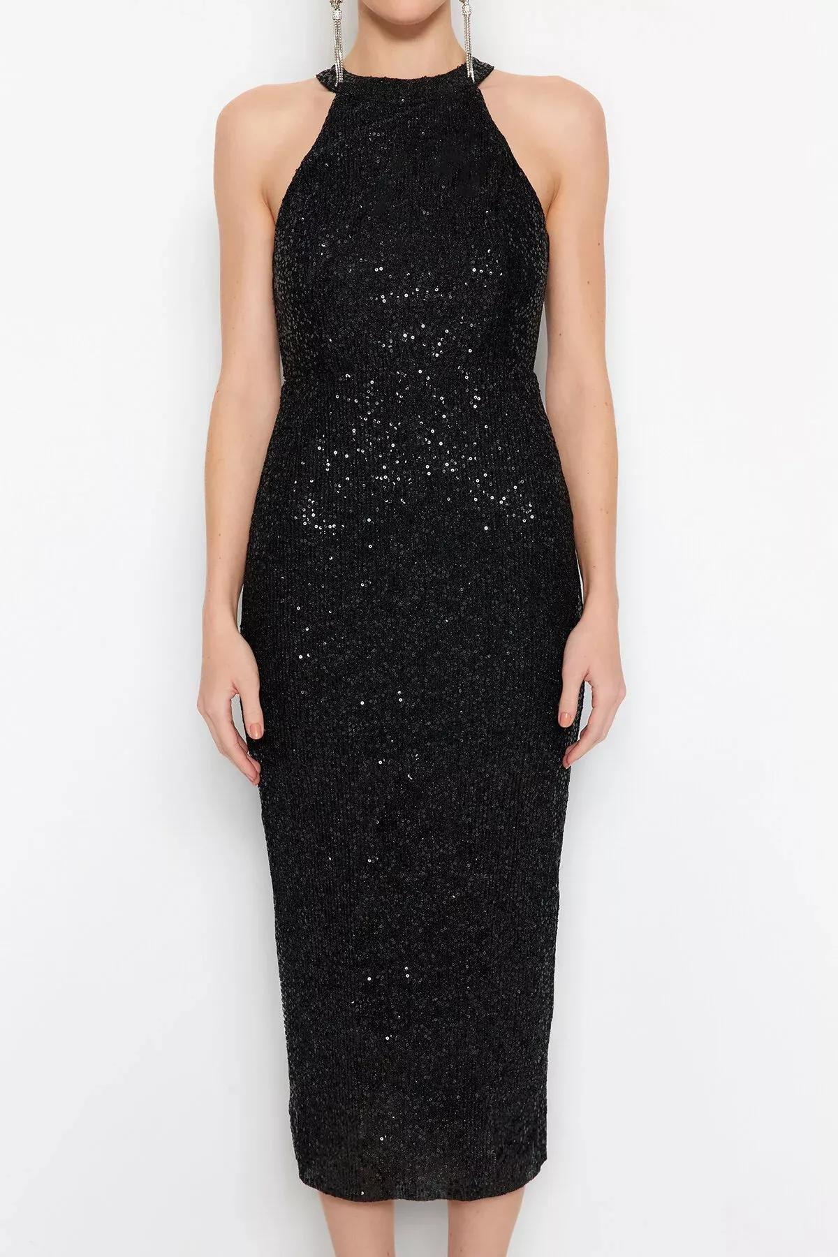 فستان مناسبات مُحاك بقصة ضيقة، أسود, BLACK, large image number 3