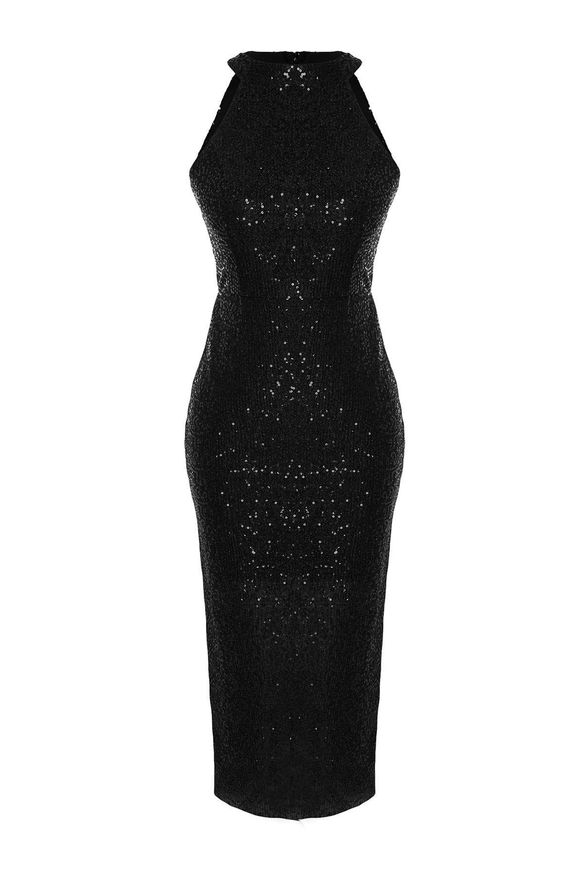 Black Fitted Knitted Occasionwear Dress, , large image number 5