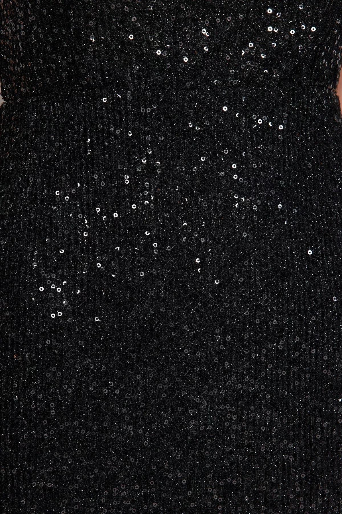 Black Fitted Knitted Occasionwear Dress, BLACK, large image number 7