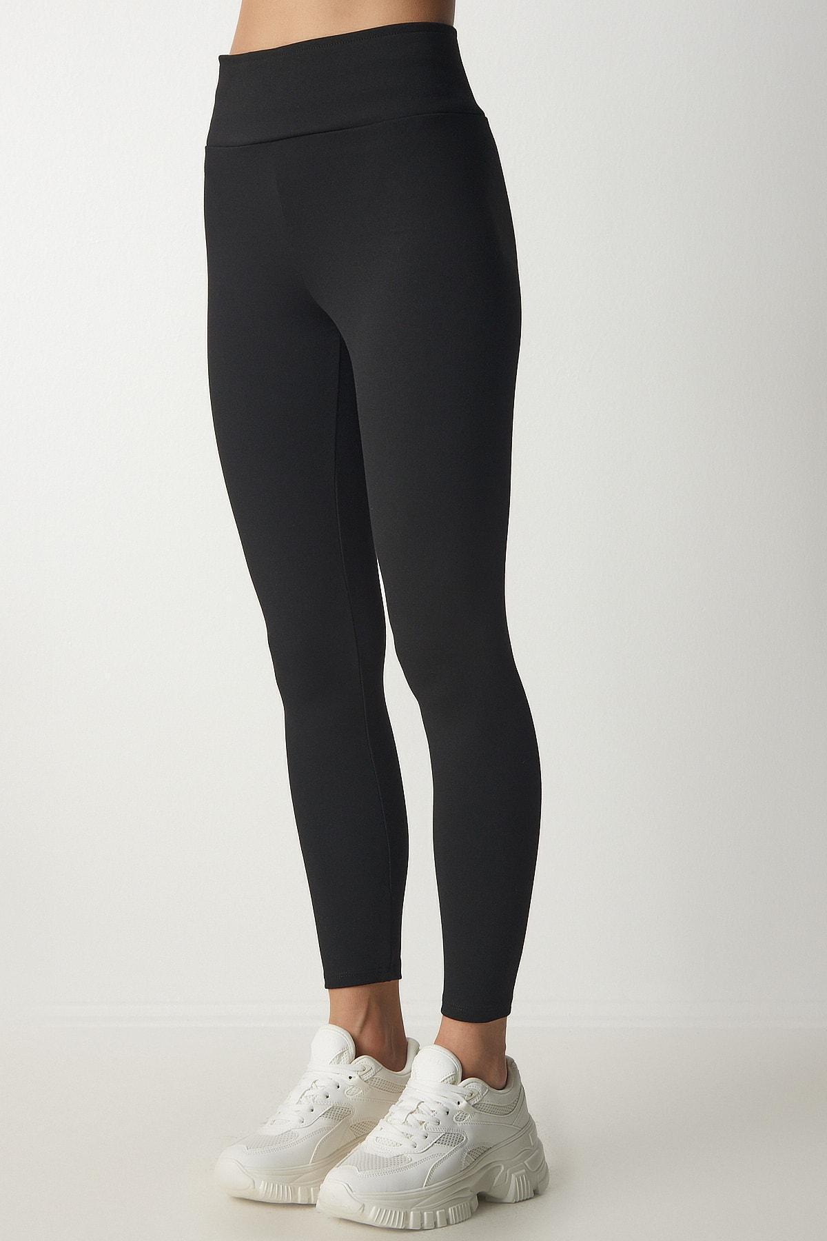 Black High Waist Tights, Thick Knitted Leggings, , large image number 4