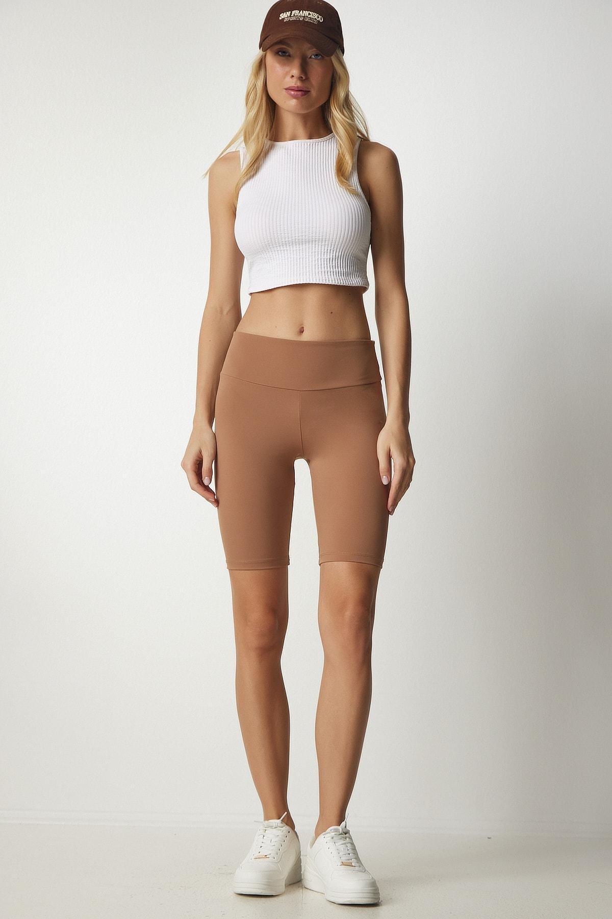 Happiness Istanbul - Beige High Waist Consolidator Sports Shorts Leggings