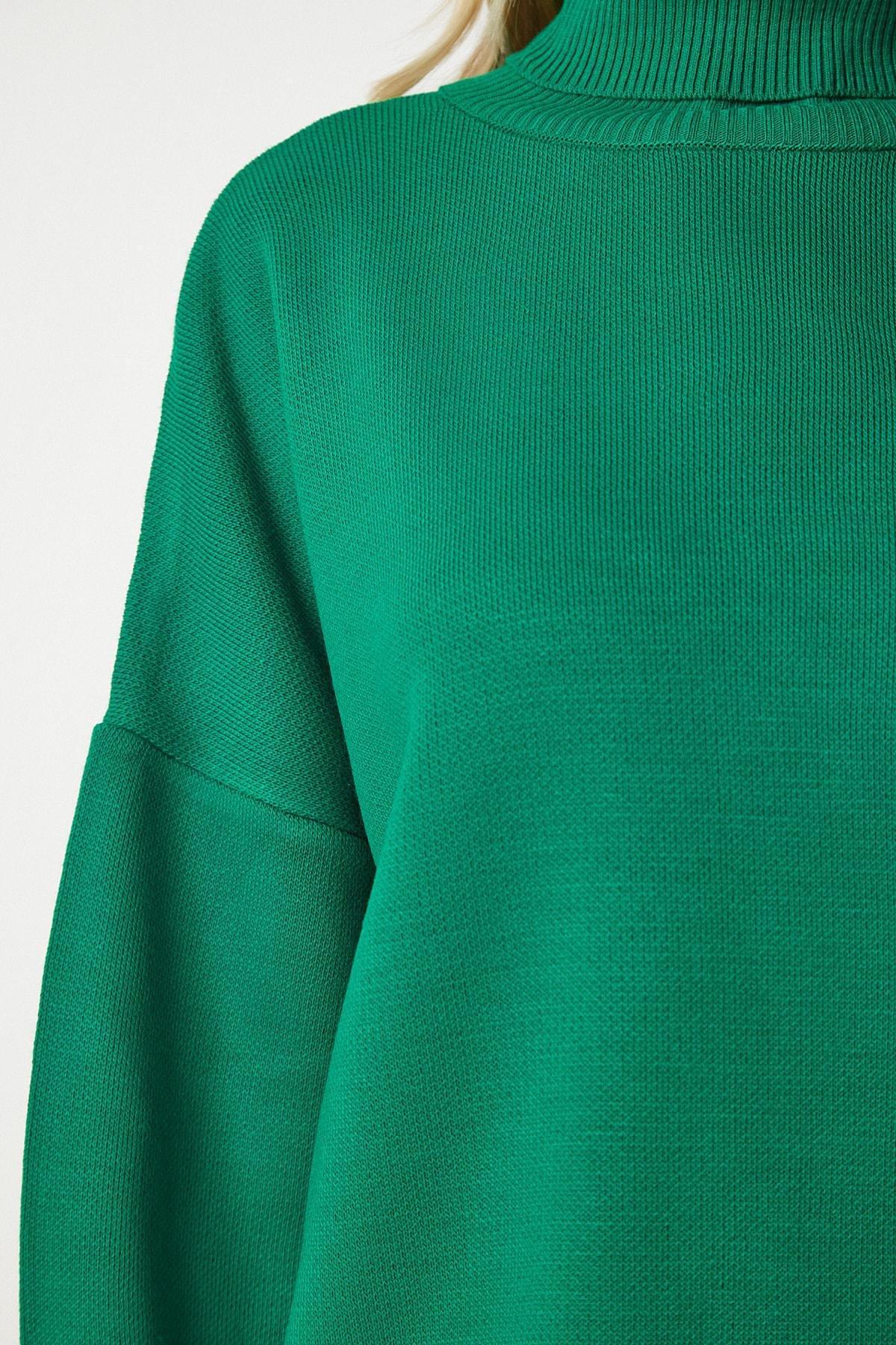 Green Turtleneck Oversized Knitwear Sweater, Green, large image number 3