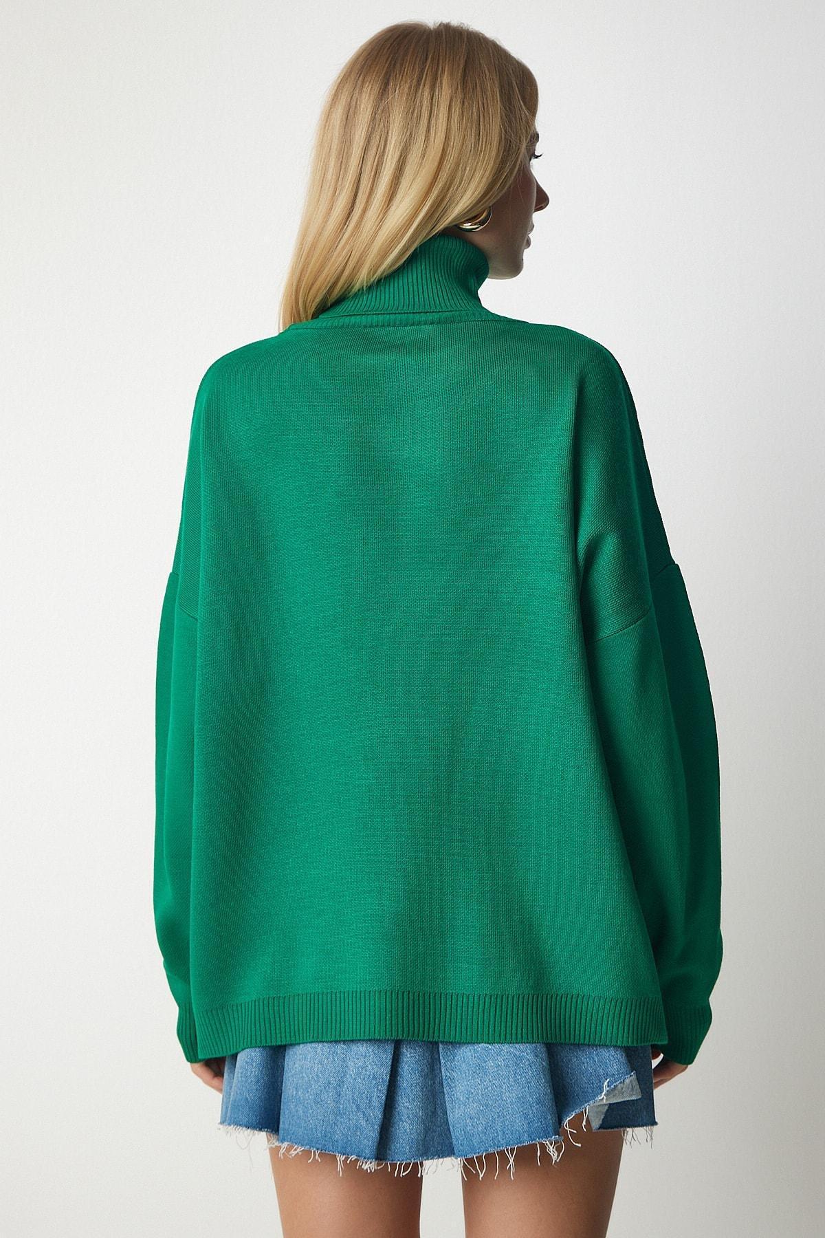 Green Turtleneck Oversized Knitwear Sweater, Green, large image number 4