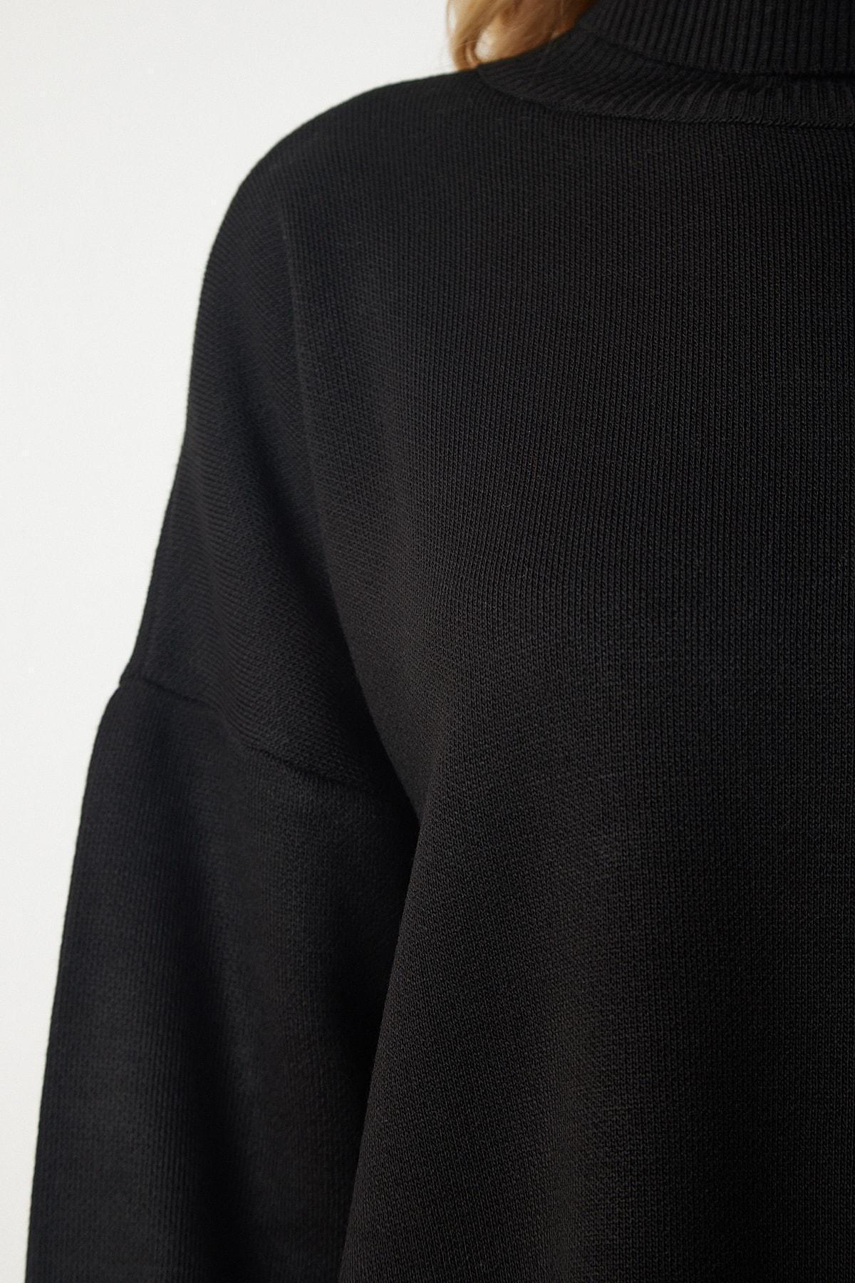 Black Turtleneck Oversized Knitwear Sweater, BLACK, large image number 4