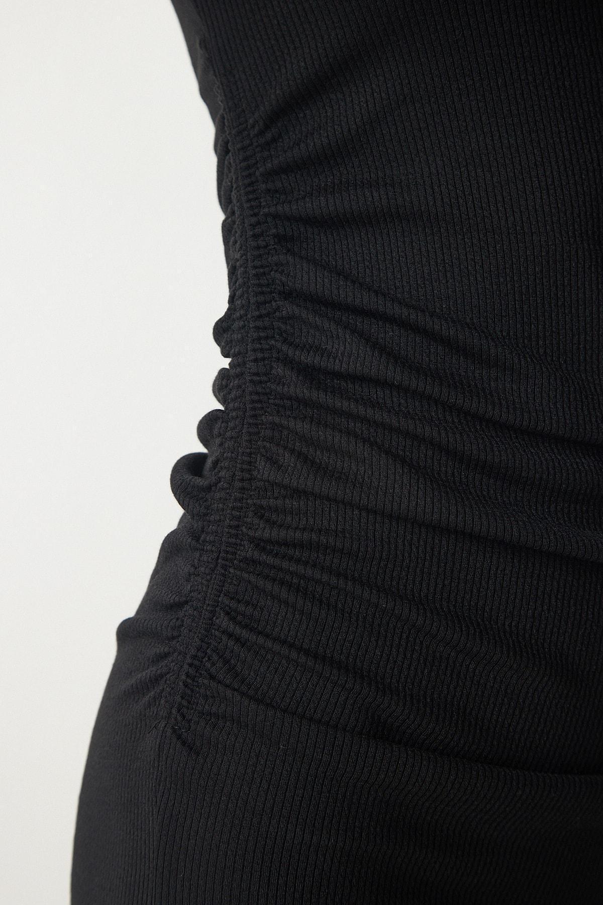 Black Shire Detailed Corduroy Knitted Dress, BLACK, large image number 5