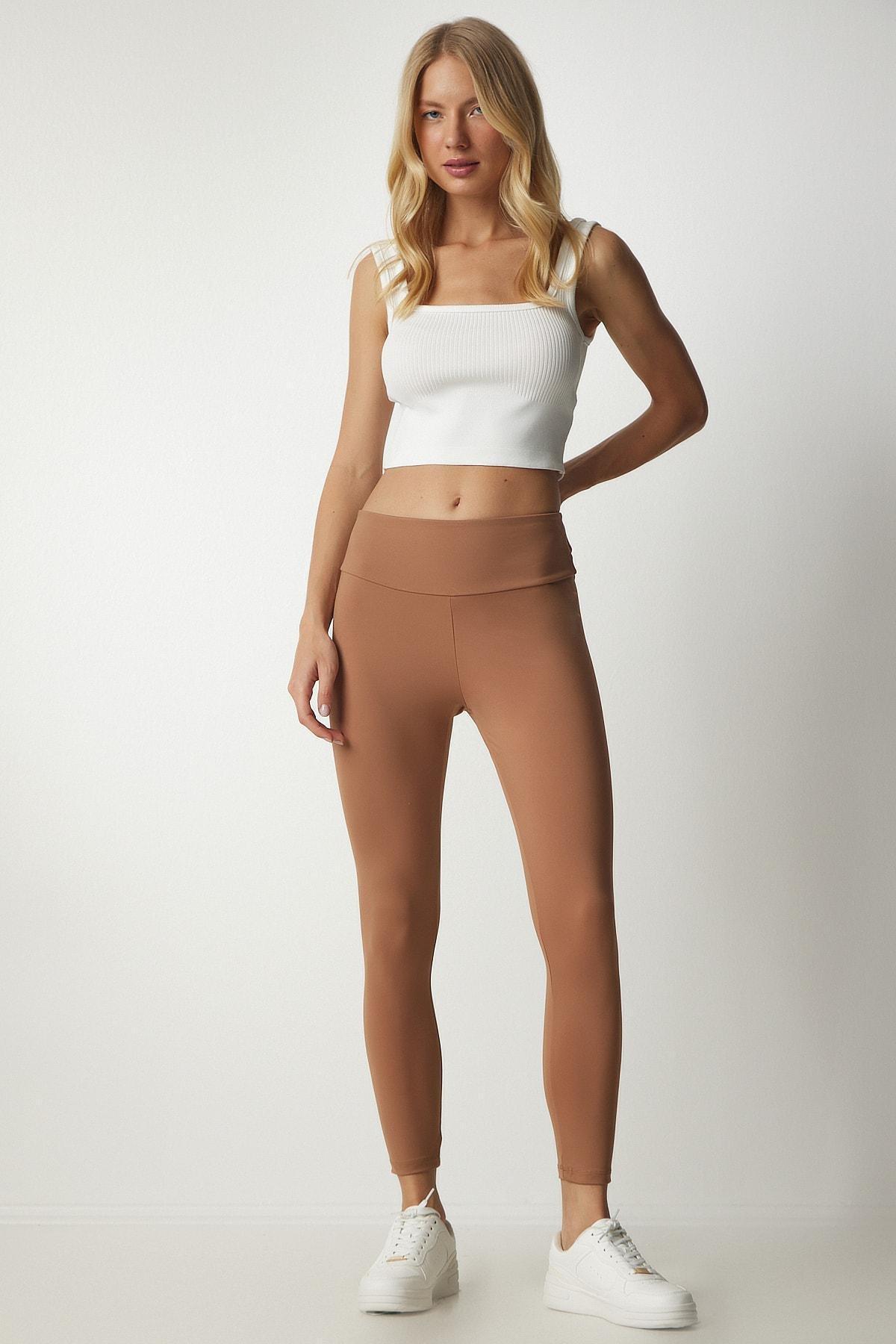 Happiness Istanbul - Beige High Waist Consolidating Basic Sports Leggings