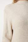 Happiness - Beige Turtleneck Slit Long Knitwear Dress
