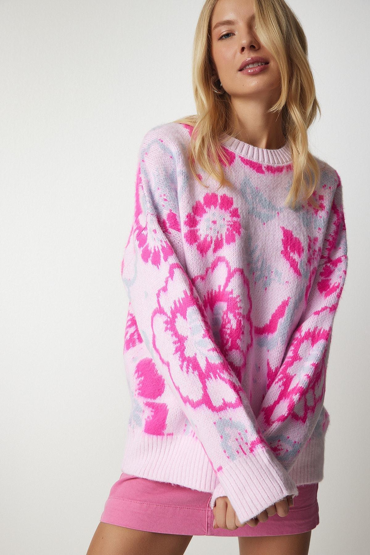 Womens Light Pink Patterned Knitwear Sweater PF00002, Einzeln, , large image number 1