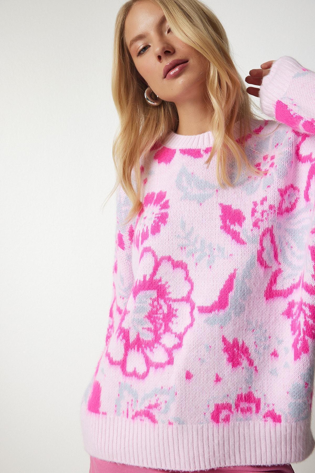 Womens Light Pink Patterned Knitwear Sweater PF00002, Einzeln, , large image number 2