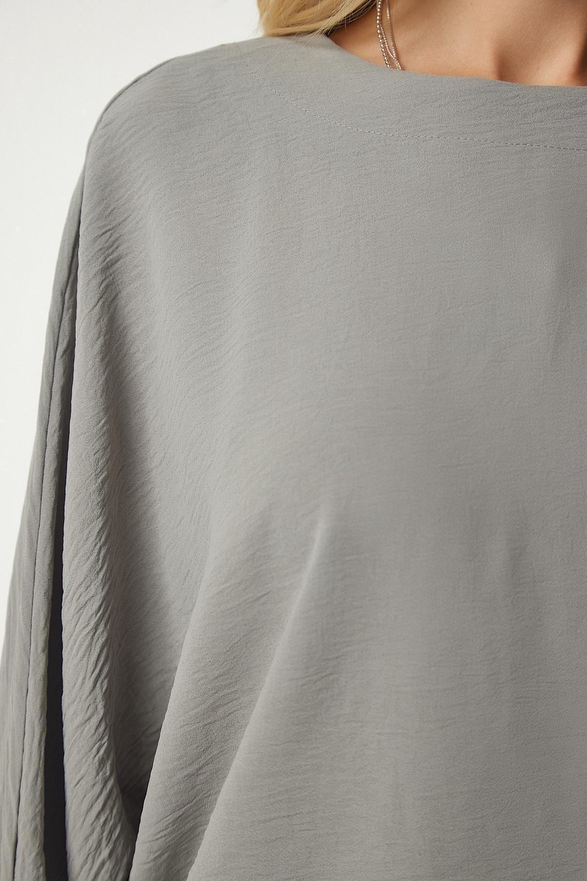 Gray Bat Sleeves Flowy Aerobatic Blouse, , large image number 4