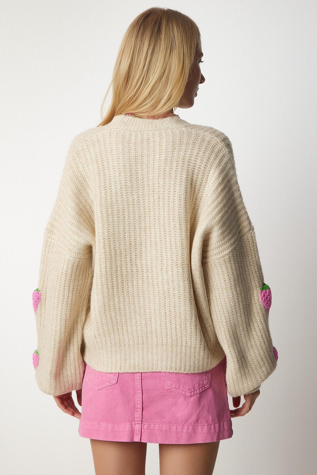 Beige Printed Oversized Knitwear Cardigan, Beige, large image number 5