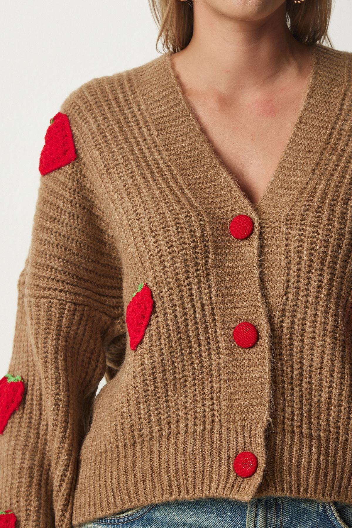 Brown Printed Oversize Knitwear Cardigan, Tan, large image number 2